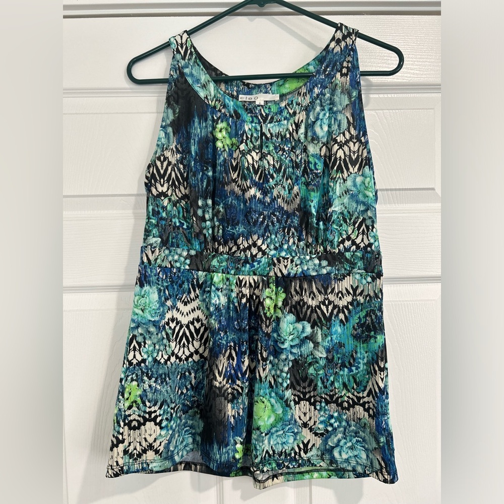 Blue and Green Patterned Sleeveless Top